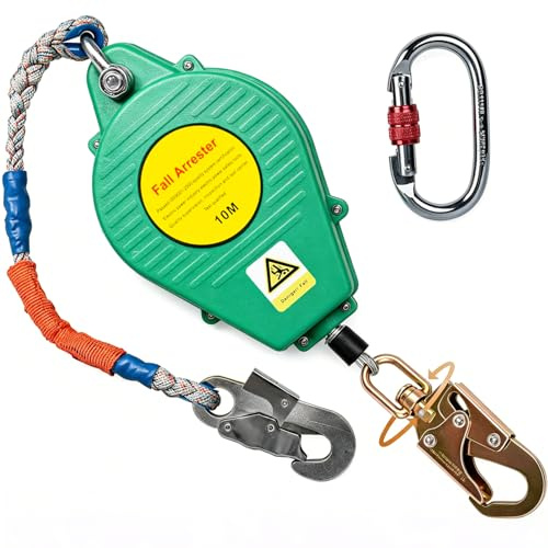YAOYAOO Dispositif Antichute à Rappel Automatique 10m pour Toiture | Harnais de Sécurité Anti Chute, Enrouleur Automatic Stop Chute, Équipement Fiable pour Travaux en Hauteur et Escalade