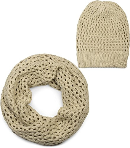 styleBREAKER Stickat loop halsduk och mössa, hålmönster stickad halsduk med mössa stickad hatt, vinter, unisex 01018210