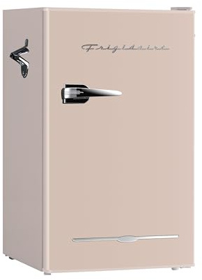 Frigidaire Retro Compact Fridge with Chiller, 3.2 cu ft Countertop Fridge with Built-In Bottle Opener, Compact Refrigerator for Office, Bedroom, Dorm Room or Cabin - 16.5 D x 19 W x 31 H (Coral)