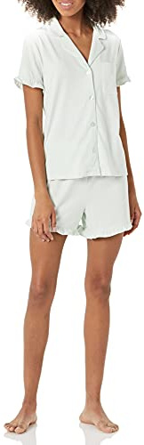 Amazon Essentials Pigiama Corto da Donna in Cotone Modal con Colletto a Intaglio, Comodo Abbigliamento da casa (Disponibile in Taglie Forti), Verde Giada, L