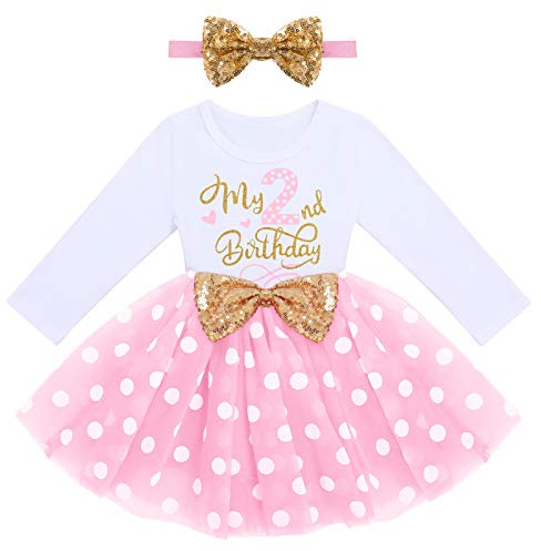 FYMNSI Baby Girls Toddlers My 1st / 2nd / 3rd Birthday Long Sleeve Tutu Dress with Bowknot Headband 2pcs Clothes Set Photo Props