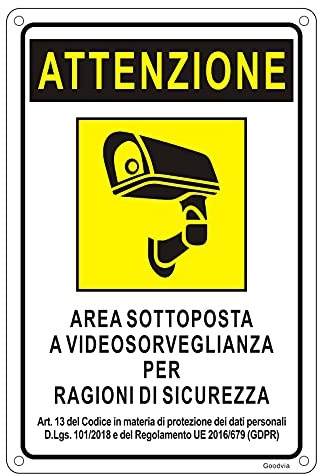 Goodvia Cartello area Videosorvegliata Metallo 30x20cm, Segnaletica Videosorveglianza Alluminio Targa Videosorveglianza Riflettente, Impermeabile e Resistente ai Raggi UV Adatti per Case e Aziende