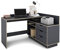 byLIVING Winkelschreibtisch Belfast/Eckschreibtisch Anthrazit/Kanten Eiche Optik Hellbraun/Arbeitsplatte rechts o. Links montierbar / 3 Schubkästen/Schreibtisch / 129 x 83,5 x 105 cm (BxHxT)