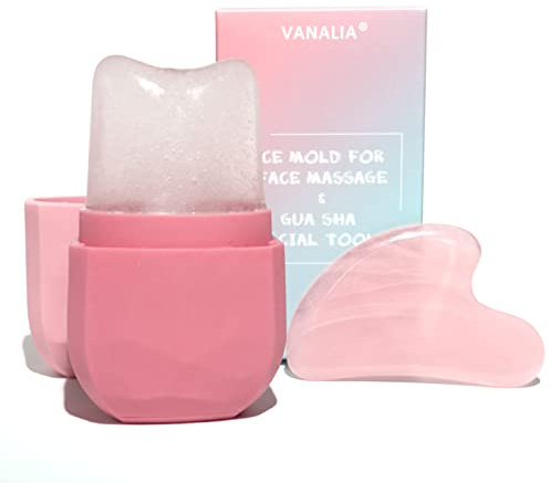 VANALIA Ice Roller & Gua Sha Set for Face, Eyes & Neck - Pink