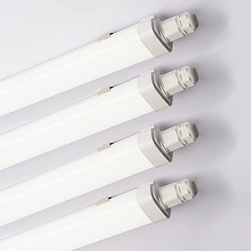 Sundertech 4-Pack Fluorescerande LED-Stång 120 cm, 30 W, 3420 lm IP65, Vattentät Armatur, Grenuttag för Kök, Garage, Förråd, Badrum, Arbetsbänk