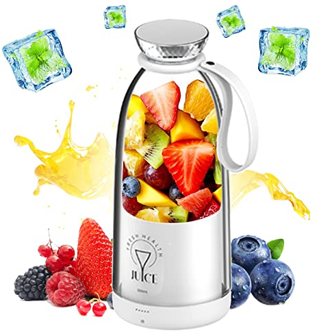 mumisuto Mini Frullatore Portatile Elettrico, 500mL Mini Mixer con 6 Lame Inox Frullatore Smoothie USB Spremiagrumi di Frutta per Frullati, Trita Ghiaccio e Frutta Congelata (Bianco)