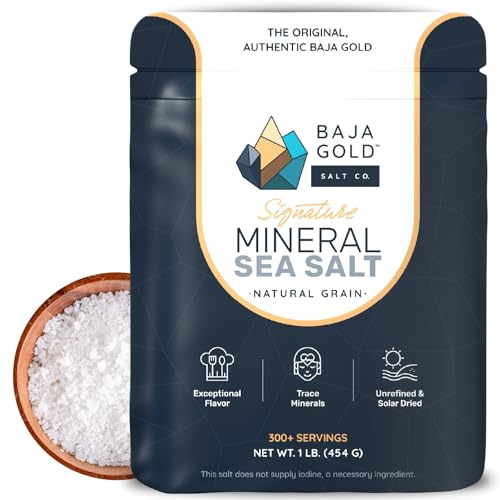 Baja Gold Sal Marina Mineral – Sal marina sin refinar 454 g – Rica en oligoelementos y minerales – Ideal para cocina gourmet, alimentación saludable y múltiples usos