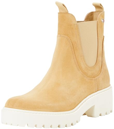 Tommy Hilfiger Damen Chelsea Boots Flag Mid Heel aus Wildleder, Grün (Classic Khaki), 39