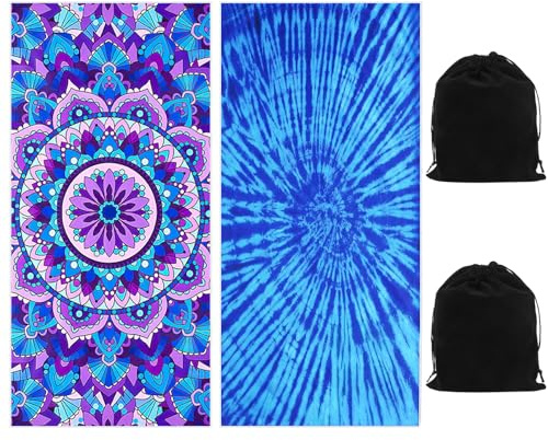 Hopton 2 Pcs Microfiber Beach Towel, 180×80 CM Beach Towels For Adults Extra Large, Sand Free，Quick Drying，Lightweight, Portable Swimming Towel For Women Men Gym Yoga Camping Sports