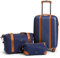 FERGÉ Handgepäck Koffer Set 3 teilig Kabinenkoffer Hartschale 55 x 40 x 22 cm + Reisetasche + Kulturbeutel - Reisekoffer Kabinen-Trolley 4 Rollen, Reisen leicht blau