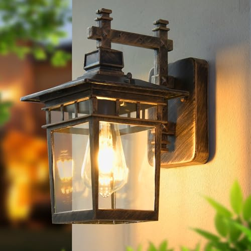 LXJCSM Lampada da parete per esterni, con vetro trasparente, IP44, impermeabile, da parete, vintage, per esterni, balcone, lampada da parete (bronzo, 40 W)
