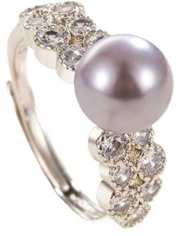 Anelli Regolabili Con Perle Grandi In Micro-Zirconia Con Zirconi, Anelli Per Dita Aperti Compleanno Anello Per Gioielli Per San Valentino Regalo Anelli Per Donna Per Ragazza Con Portagioie,Grigio,Reg