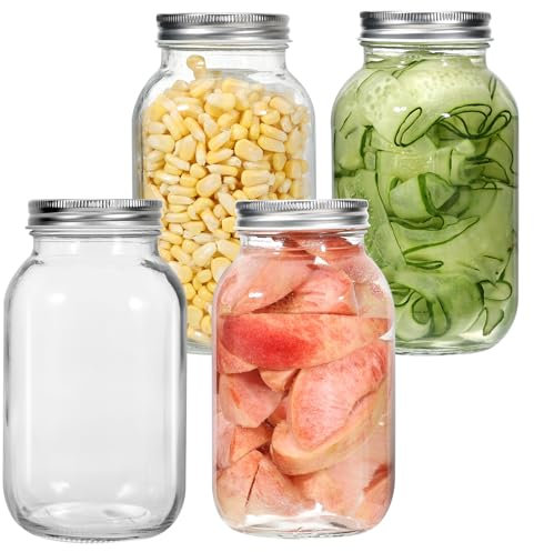 Zanfqvo Bocaux en Verre 1000ml, Lot de 4 Bocaux à Confiture Hermétiques, Bocaux Conserve, Mason Jar pour confiture, conserve, fermentation des aliments