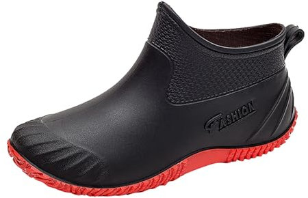 SRTUMEY Wellies Boots Women's Rain Shoes Rubber Boots Trendy Fashion Rain Shoes Non Slip Shoes Womens Short Wellington Black