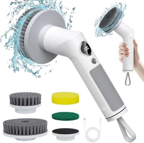 WILLONG Elektrische Reinigungsbürste Haushalt,Electric Cleaning Brush mit 5 Austauschbare Bürstenkopfe,Spin Scrubber mit 2 Modi,Putzbürste für Bad,Küche und Auto