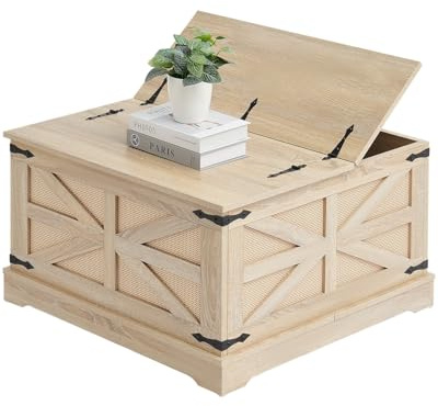 VEVOR Tavolino in Rattan Tavolino Rettangolare in Legno di Vimini Rattan PE con Piano in MDF, Tavolina Moderno in Stile Boho 32 Pollici con Portaoggetti, Mobiletto per Soggiorno, Camera da Letto