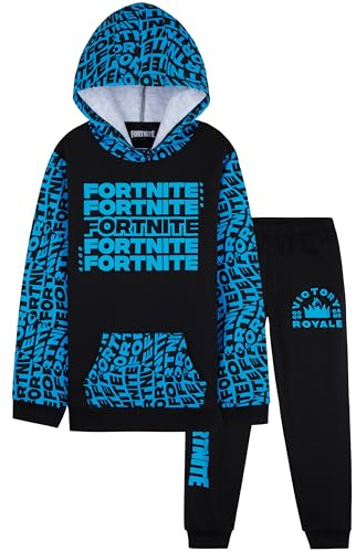 Fortnite Ensemble Jogging Garçon Ado avec Sweat à Capuche et Pantalon, Tenue de Sport Enfant Chaude, Idée Cadeau Gaming (14-15 Ans, Noir/Bleu)