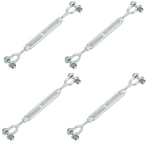 sourcing map 4Pcs M6(1/4) Jaw and Jaw Turnbuckles Wire Rope Tension, Galvanized Steel Turnbuckle Adjustable Cable Tensioner for Shade Sail, Clothesline, 1600 lbs Working Load Limit