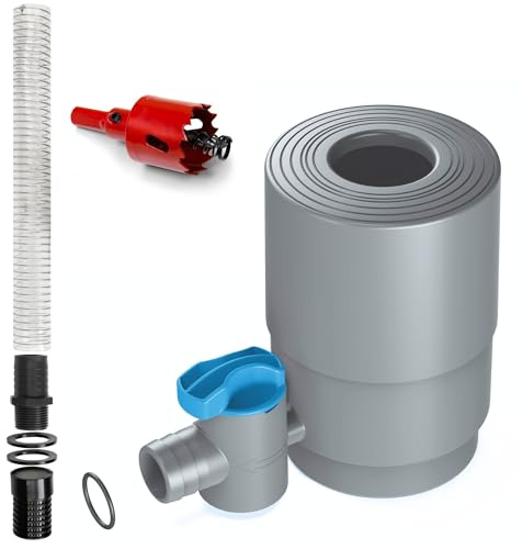 YourCasa Regnvattenuppsättning, dagvattenrör, med anslutningsslang 30 cm och dagvattengenomströmning, avstängningsventil och filter för anslutning av dagrör, 68-100 mm, DN100, dagrör
