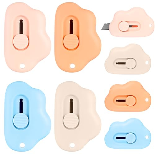 8 PC Mini Cortador, Cuchilla Retráctil, Abrecartas, Abridor de Paquetes, Cortador de Cajas Portátil, Cuchilla Multiusos para Papel, Cartón, Sobres y Embalajes (4 Colores)