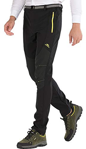 DAFENP Pantaloni Trekking Sci Uomo Invernali Pantaloni da Lavoro Termici Impermeabile Pantaloni Neve Softshell Montagna Escursionismo Caldo All'aperto KZ28835M-Black-L