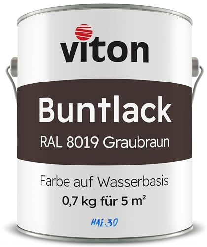 Viton Buntlack 0,7 Kg Dunkelbraun - Seidenmatt - Wetterfest für Außen und Innen - 3in1 Grundierung & Lack - HAE 30 - Farbe auf Wasserbasis für Holz, Metall & Fliesen - Graubraun RAL 8019