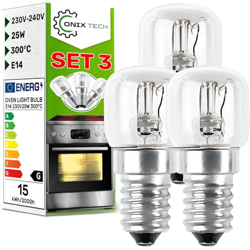 ONIX TECH 3 Pièces Ampoule E14 pour Four 230/240V 25W 300°С avec le Code Original 00032196 032196 82461076 pour Bosch pour Smeg