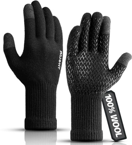 Rahhint Guantes Invierno Termicos Tactiles Mezcla Lana Alpaca y Merino Punto Finos Cómodos Hombre Mujer Unisex para Smartphone Ciclismo Running