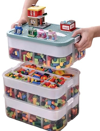 Yuehuamech Organizador de almacenamiento para juguetes apilables Lego, caja de almacenamiento de juguetes, caja de almacenamiento de juguetes con múltiples compartimentos, contenedor de clasificación