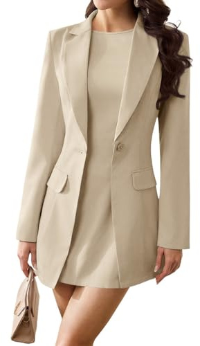 ORANDESIGNE Robe et Blazer Femme Ensemble 2 Pièces Travail Bureau Chic et Elegant Robe sans Manches et Blazer Long d'affaires