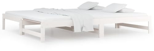 Cama Diaria Plegable 2 x 80 x 200 cm en Madera Maciza de Pino Blanco – Sofá Cama multifunktionell för salón o Dormitorio de Invitados, con Somier de Lamas Integrado, perfekt för att espacios Pequeños