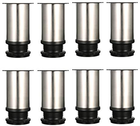Qrity 8X Tischbeine Edelstahl, Füße verstellbar, möbelfüße verstellbar füße für möbel, Beine für möbel, Höhenverstellbar (Gesamt: 80-95mm)