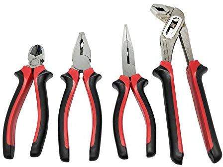 Juego de 4 alicates combinados, alicates puntiagudos, alicates de bomba, cortador lateral
