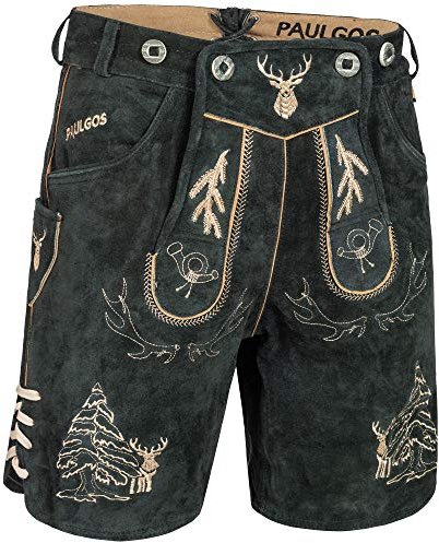 Herren Trachten Lederhose HK5 + Träger, Echtes Leder, Größe 56, Grau