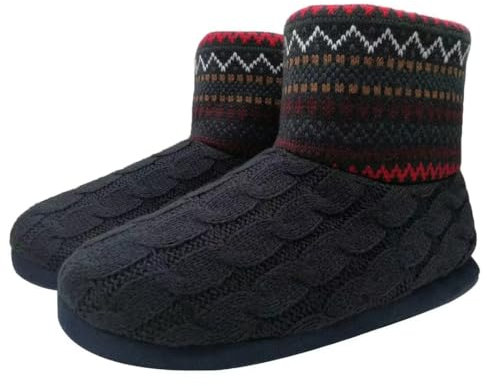 KuaiLu Herren Wolle Hausschuhe Stricken Künstliche Warme Indoor Stiefel rutschfest,Rot,47 EU (UK 13 US 14)