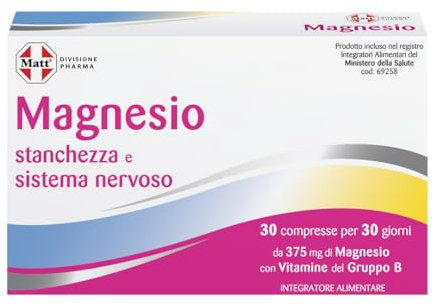 Matt, Magnesio, Integratore Alimentare Utile per la Stanchezza e il Normale Funzionamento del Sistema Nervoso, Contribuisce alla Normale Funzione Muscolare, Confezione da 30 Compresse