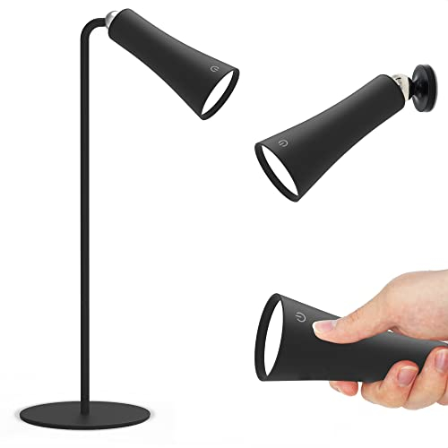 Lampe LED 3en1 : Lampe de Bureau LED + Applique Murale + Lampe Torche - Fixation Magnétique - Tête Orientable 360° - Batterie Rechargeable USB - 3 Niveaux de Luminosité - Contrôle Tactile - Noir