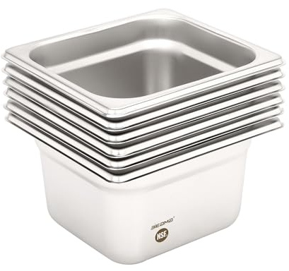 BIEAMA 6 Pack Hotel Pans, 1/6 Size 4 Deep, NSF, Commercial Stainless Steel Pan, Steam Table Pan, Catering Food Pans