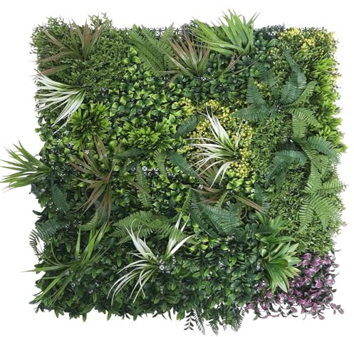 Trintion Artificial Plant Flower Living Wall Panels 1m x 1m Grass Plant Wall Panels Green Privacy Living Wall Fence Screening Home Garden Spring Leaf Backdrop for Indoor or Outdoor Garden Home