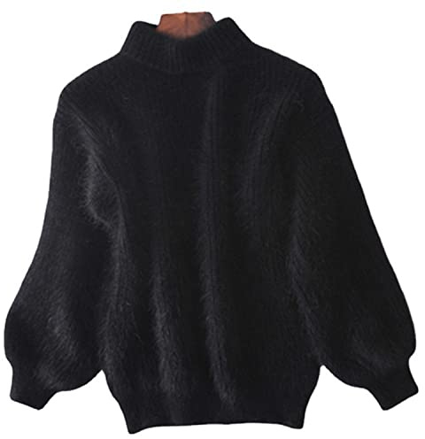 Lady Winter Angora Cashmere Blend Loose Warm Pull Fluffy Fuzzy Plush Jumper (Le Noir)