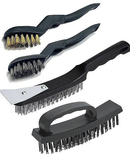 Wire Brush Set of Heavy Duty,Wire Brushes for Cleaning Rust and Heavy Dirt,4Pcs Multi-function BBQ Wire Brush for Rust Removal