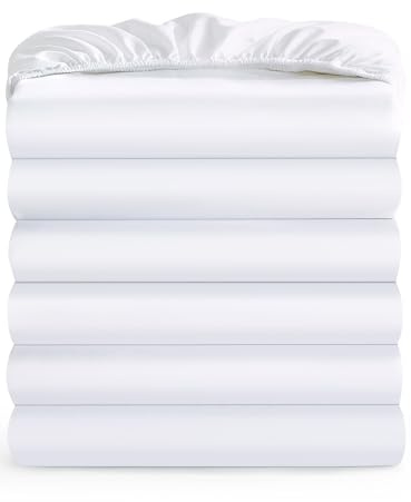 Maple&Stone Twin Fitted Sheet Only - Bulk Pack of 6 Bottom Sheets - Premium Soft & Breathable, Brushed Microfiber Fabric for Twin Size （White）