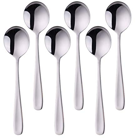 SBOMHS Cuchara de cereales 18/10 de acero inoxidable, 6 cucharas de menú, longitud 17,5 cm de ancho, 4,5 cm de ancho, cuchara de sopa para avena, postre, cuchara de soup (plata)