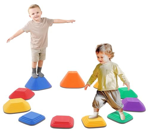 Sensory Balance Stepping Stones for Kids,11 PCS Durable Stackable Non-Slip Balance Stones,Obstacle Courses Toys Indoor & Outdoor to Boost Balance & Motor Skills,Gifts for Girls and Boys