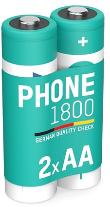 ANSMANN Batterie de téléphone Mignon AA LR06, 2 pièces, 1600 mAh 1,2V Ni-MH, Rechargeable, idéal pour DECT Phone, téléphone sans Fil, babyphone, Batterie de Remplacement