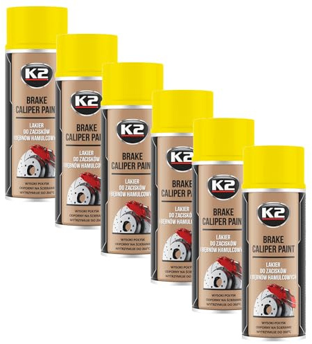 K2 Pintura para Pinzas de Freno Anticalórica Pack de 6 Color Amarillo Alta Resistencia a Temperaturas hasta +260°C 400 ML