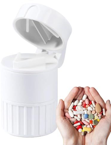 Taglia-pillole, taglia-pillole, taglia-compresse con contenitore per pillole, trita-polverizzatore 4 in 1, trita-pillole, affetta-compresse, trita-compresse e trita-pillole per piccole pillole