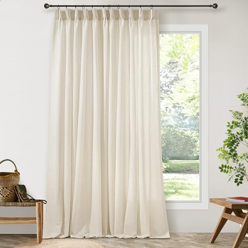 Cream Beige Extra Wide Pinch Pleat Linen Curtains 84 Inches Long for Living Room Sliding Glass Door 72 Inch Wide Curtain Oatmeal Boho Pleated Drape with Hooks Rings Sheer 72x84 Large Window Drapes