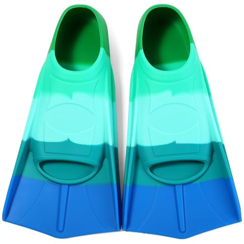 Azuunye Kids Swim Fins,Children Flippers Swimming Training Fins,100% Silicone Short Fins for Lap Diving Pool for Girls Boys (I Swim Fins, M(35-37))