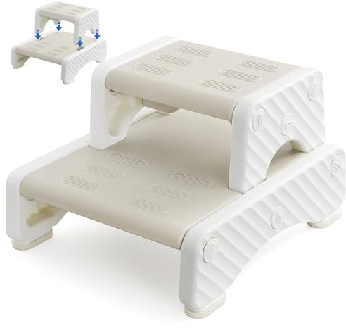 Onasti Tritthocker Kinder 2 Stufen, Robuster Hocker Zweistufiger Tritthocker, 2 in 1 Trennbar Tritthocker, für Badezimmer, Waschbecken und Toilette, Anti-Kipp und Anti-Rutsch (Grau-1 Packung)